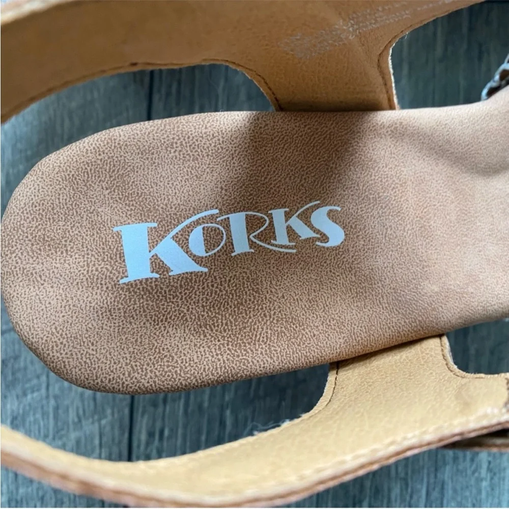 NWT Korks Natalia Cream Crochet Lace Sandals Heel Platform Brown Tan Leather 11
